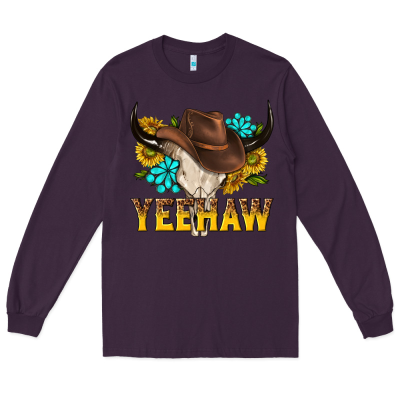 Yeehaw Bull Skull Long Sleeve Tee by NancyCooperArtShop | Teevron