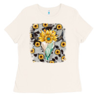Bone cowhide sunflower gemstone bull skull Ladies Tee - JahusDesignShop