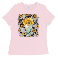 Bubblegum Pink cowhide sunflower gemstone bull skull Ladies Tee - JahusDesignShop