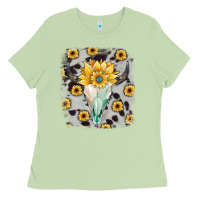Matcha cowhide sunflower gemstone bull skull Ladies Tee - JahusDesignShop