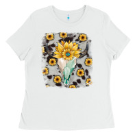 White cowhide sunflower gemstone bull skull Ladies Tee - JahusDesignShop