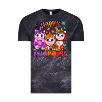 Cloud Black Happy Hallothanksmas unicorns Vintage Tee - NancyCooperArtShop
