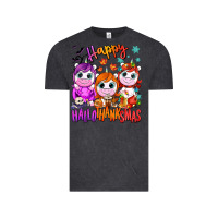 Vintage Black Happy Hallothanksmas unicorns Vintage Tee - NancyCooperArtShop