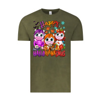 Vintage Olive Happy Hallothanksmas unicorns Vintage Tee - NancyCooperArtShop