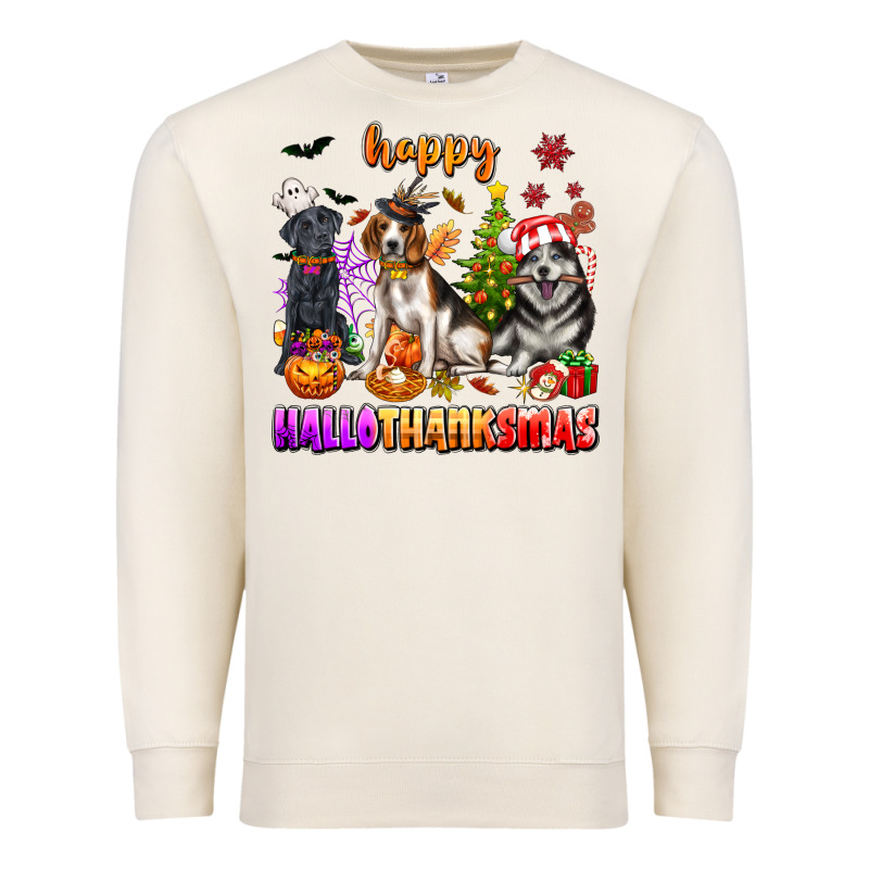Happy Hallothanksmas Dogs Premium Sweatshirt by texasbilliewilder | Teevron