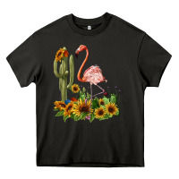 Asphalt flamingo with cactus and sunflowers Heavy Core Tee - BarkalooDesign