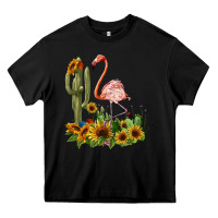 Black flamingo with cactus and sunflowers Heavy Core Tee - BarkalooDesign