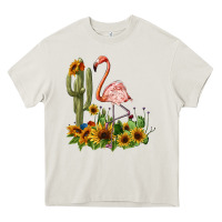 Cream flamingo with cactus and sunflowers Heavy Core Tee - BarkalooDesign