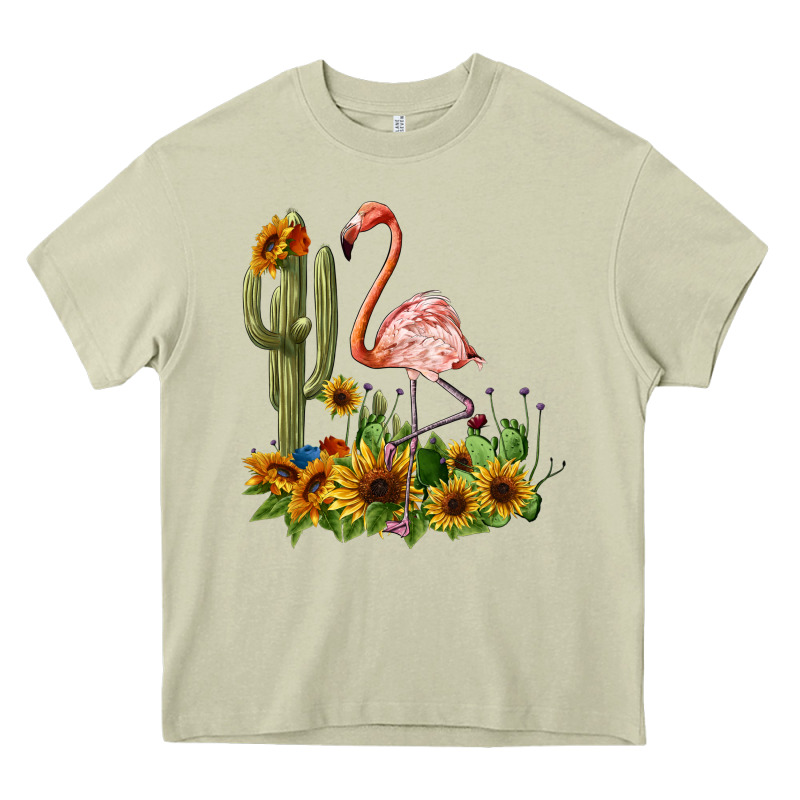 Flamingo With Cactus And Sunflowers Heavy Core Tee by BarkalooDesign | Teevron