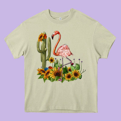 Flamingo With Cactus And Sunflowers Heavy Core Tee Designed By Barkaloodesign