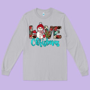 Love Christmas Snowman Long Sleeve Tee Designed By Jahusdesignshop