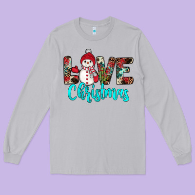 Love Christmas Snowman Long Sleeve Tee Designed By Jahusdesignshop
