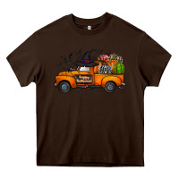 Chocolate Brown happy halloween truck Heavy Core Tee - CowhideDigitalArt