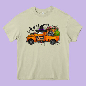 Happy Halloween Truck Heavy Core Tee Designed By Cowhidedigitalart