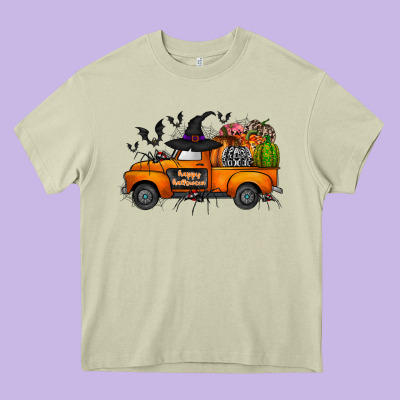 Happy Halloween Truck Heavy Core Tee Designed By Cowhidedigitalart
