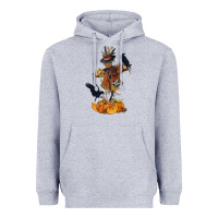 Heather Grey Scarecrow with Pumpkin Heavyweight Hoodie - texasbilliewilder