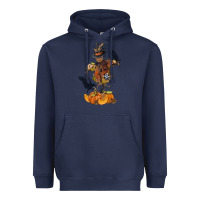 Navy Scarecrow with Pumpkin Heavyweight Hoodie - texasbilliewilder