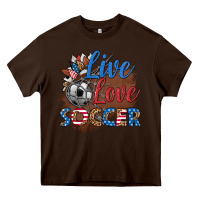 Chocolate Brown live love soccer Heavy Core Tee - HRA Design Shop