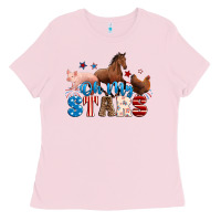Bubblegum Pink Horse pig chicken with oh my stars Ladies Tee - Neo Western
