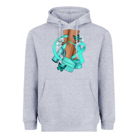 Heather Grey Ovarian Cancer diva teal ribbon Heavyweight Hoodie - NancyCooperArtShop
