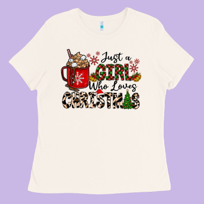 Just A Girl Who Loves Christmas Ladies Tee Designed By Cowhidedigitalart
