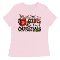 Bubblegum Pink just a girl who loves christmas Ladies Tee - CowhideDigitalArt