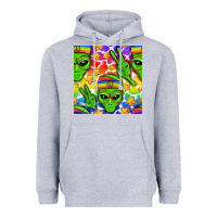 Heather Grey Pride LGBTQ+ aliens and stars with rainbow Heavyweight Hoodie - NancyCooperArtShop