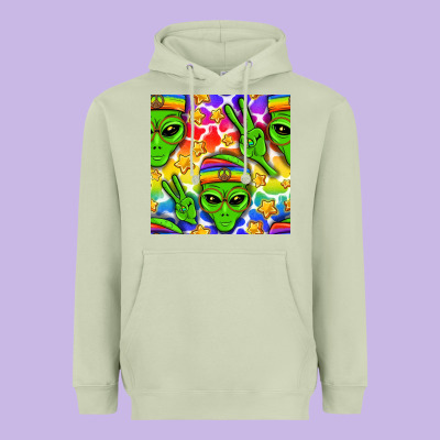 Pride Lgbtq+ Aliens And Stars With Rainbow Heavyweight Hoodie Designed By Nancycooperartshop