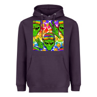Plum Pride LGBTQ+ aliens and stars with rainbow Heavyweight Hoodie - NancyCooperArtShop