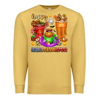 Antique Gold Happy Hallothanksmas coffee cups Premium Sweatshirt - texasbilliewilder