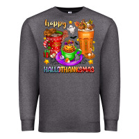 Charcoal Heather Happy Hallothanksmas coffee cups Premium Sweatshirt - texasbilliewilder