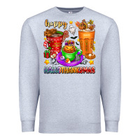 Heather Grey Happy Hallothanksmas coffee cups Premium Sweatshirt - texasbilliewilder