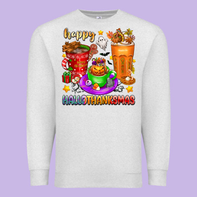 Happy Hallothanksmas Coffee Cups Premium Sweatshirt Designed By Texasbilliewilder