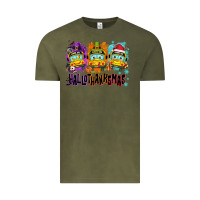 Vintage Olive Happy Hallothanksmas school bus Vintage Tee - NancyCooperArtShop