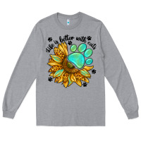Heather Grey life is better with cats Long Sleeve Tee - NancyCooperArtShop