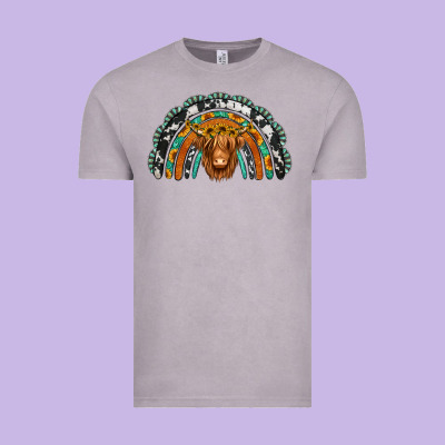 Turquoise Cowhide Sunflower Headband Highland Cow Vintage Tee Designed By Jasminsmagicworld