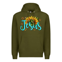 Army Green jesus sunflower Premium Hoodie - JahusDesignShop