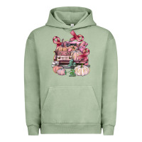 Pigment Oil Green Breast Cancer truck with pumpkins Urban Hoodie - FaDigitalArtStudio