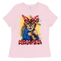 Bubblegum Pink Meowica 4th of july Ladies Tee - CowGirlArtShop