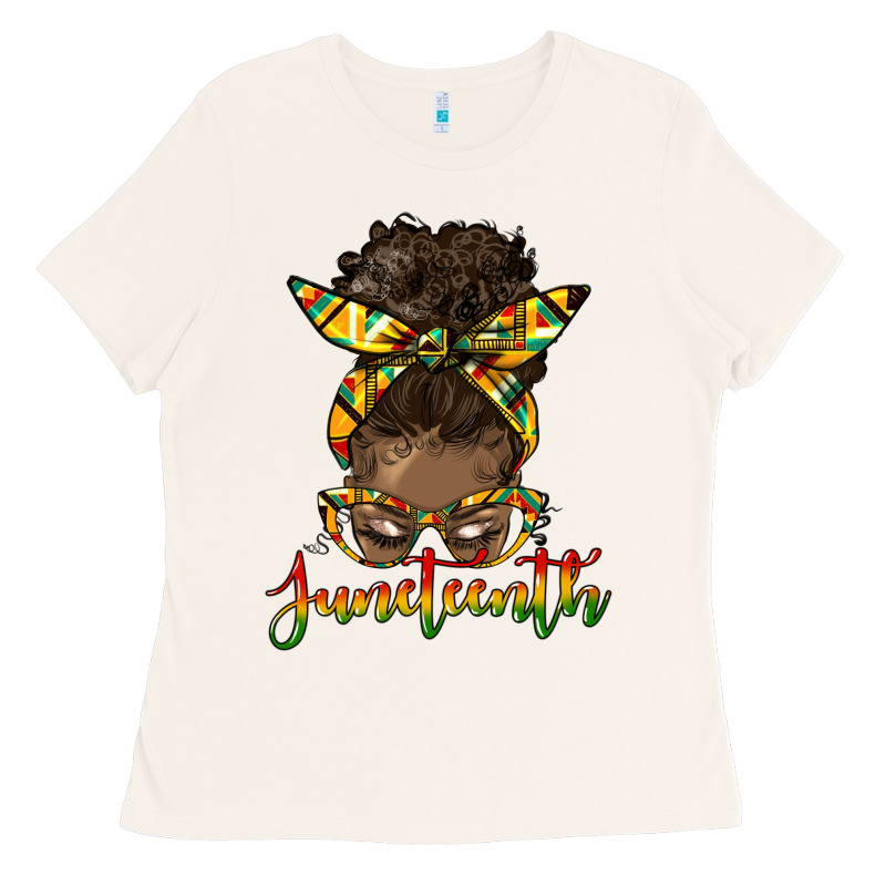 Juneteenth Black Woman Messy Bun Ladies Tee by HRA Design Shop | Teevron