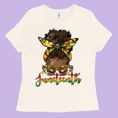 Juneteenth Black Woman Messy Bun Ladies Tee Designed By Hra Design Shop