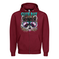 Burgundy cute but feral Zipper Hoodie - Artiststas