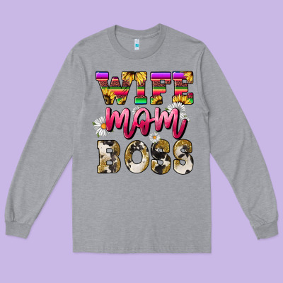 Wife Mom Boss Daisy Long Sleeve Tee Designed By Nancycooperartshop