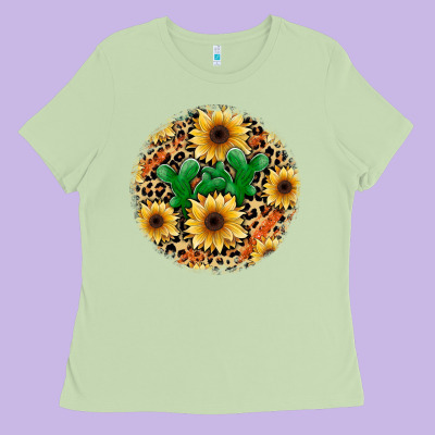 Leopard Cactus Sunflower Ladies Tee Designed By Jahusdesignshop