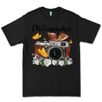 Black photographer floral butterfly film roll vintage camera Premium Tee - FaDigitalArtStudio