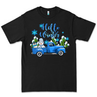 Black hello winter with sniwman and  truck Premium Tee - AdoDesignShop