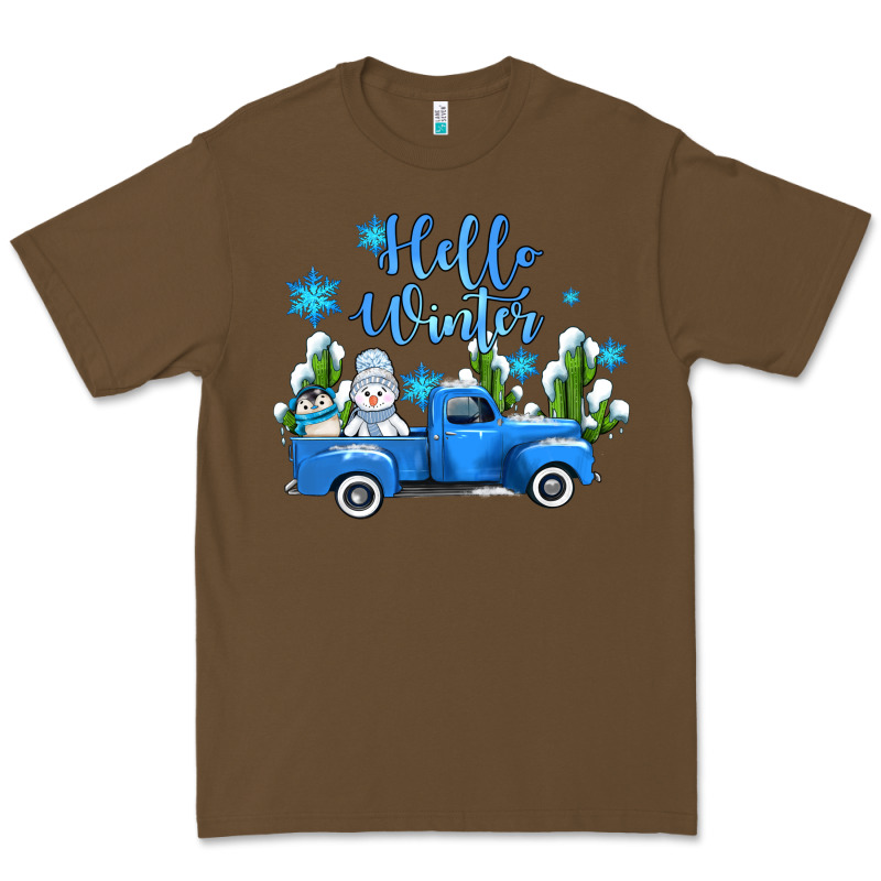 Hello Winter With Sniwman And  Truck Premium Tee by AdoDesignShop | Teevron