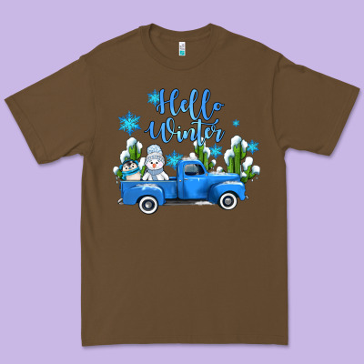 Hello Winter With Sniwman And  Truck Premium Tee Designed By Adodesignshop