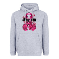 Heather Grey Survivor Breast Cancer with boxing gloves Heavyweight Hoodie - NancyCooperArtShop