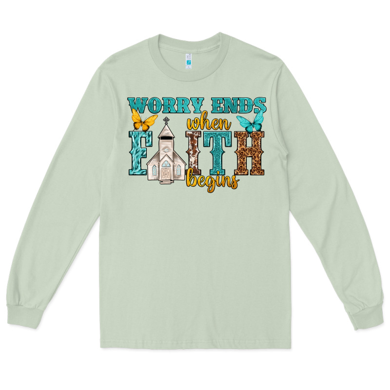 Worry Ends When Faith Begins Long Sleeve Tee by NancyCooperArtShop | Teevron
